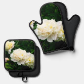 ホワイト牡丹トリオ 鍋つかみ&鍋敷きセット (正面/裏面)