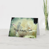 ホワイト牡丹フラワー花びらパーソナライズされた誕生日 カード (正面)