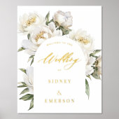 ホワイト牡丹フローラ結婚へようこそ 箔ポスター (正面)