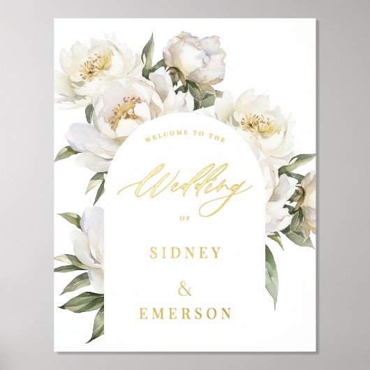 ホワイト牡丹フローラ結婚へようこそ 箔ポスター (正面)