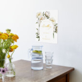 ホワイト牡丹フローラ結婚へようこそ 箔ポスター (レイダウン (キッチン))