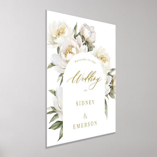 ホワイト牡丹フローラ結婚へようこそ 箔ポスター (レイダウン)