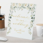 ホワイト牡丹フローラ金ゴールドファンシー書道へようこそ 台座サイン (インサイチュ)