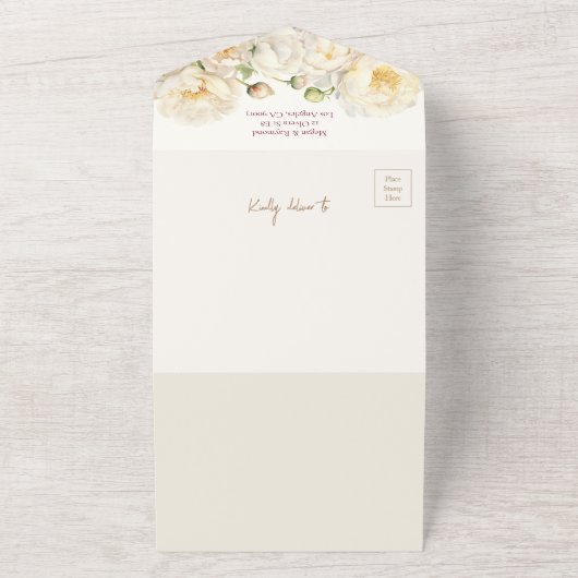 ホワイト牡丹ブライダルシャワーレシピ オールインワン招待状 (外側)