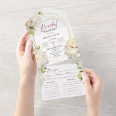 ホワイト牡丹ブライダルシャワーレシピ オールインワン招待状 (貼ってはがせる)