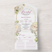 ホワイト牡丹ブライダルシャワーレシピ オールインワン招待状 (内側)