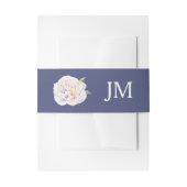 ホワイト牡丹モノグラムフローラブルー結婚ズ 招待状ベリーバンド (正面例)