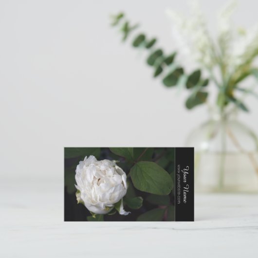 ホワイト牡丹花の写真名刺 名刺 (スタンド正面)