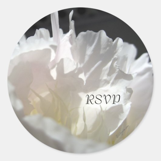 ホワイト牡丹花びらRSVP結婚式招待状シール ラウンドシール (正面)