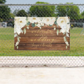 ホワイト牡丹金ゴールド書道ウッドウェルカム 横断幕 (インサイチュ)