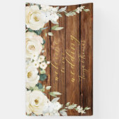 ホワイト牡丹金ゴールド書道ウッドウェルカム 横断幕 (縦)