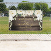 ホワイト牡丹金ゴールド書道ウッドウェルカム 横断幕 (インサイチュ)