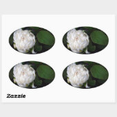 ホワイト牡丹3花の写真オーバルステッカー 楕円形シール (シート)