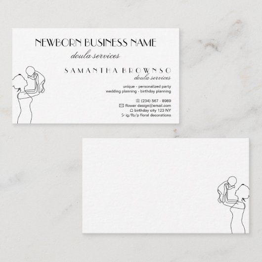 ホワイト生まれたばかりのベビードゥラ誕生救済プロフェッショナル 名刺 (正面/裏面)