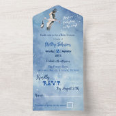 ホワイト男の赤ちゃんオンザウェイストークナイトスカイ招待状 オールインワン招待状 (内側)