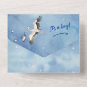 ホワイト男の赤ちゃんオンザウェイストークナイトスカイ招待状 オールインワン招待状 (裏面)