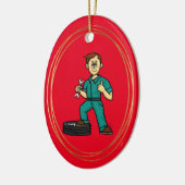 ホワイト男性車の整備士クリスマスオーナメント セラミックオーナメント (左)