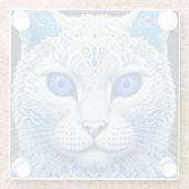 ホワイト神秘的な猫Ethereal AI Art ガラスコースター (裏面)
