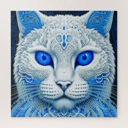 ホワイト神秘的な猫Ethereal AI Art ジグソーパズル (縦)