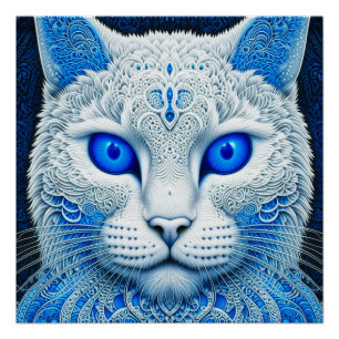 ホワイト神秘的な猫Ethereal AI Art ポスター