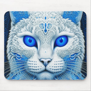 ホワイト神秘的な猫Ethereal AI Art マウスパッド
