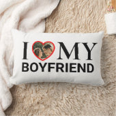 ホワイト私は私のボーイフレンドを愛あなたの写真ハートLumbar ランバークッション (ブランケット)