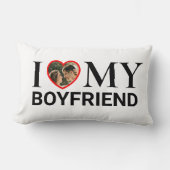 ホワイト私は私のボーイフレンドを愛あなたの写真ハートLumbar ランバークッション (正面)