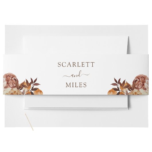 ホワイト秋ウォーターカラーボタニカル結婚ズ 招待状ベリーバンド