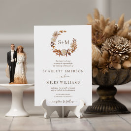 ホワイト秋テラコッタモノグラム結婚リース 招待状