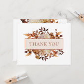 ホワイト秋テラコッタ葉フローラサンキュー カード (正面/裏面インサイチュ)