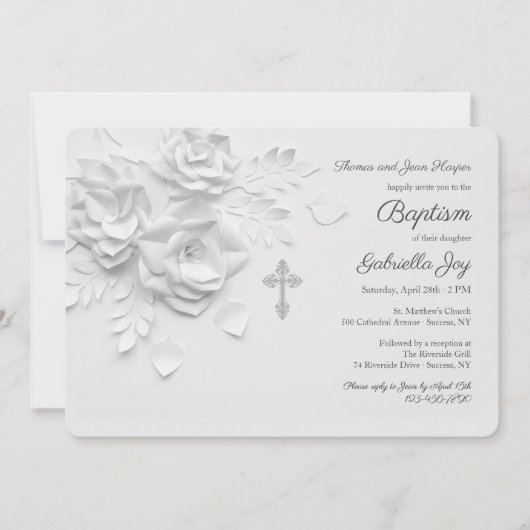 ホワイト紙バラ宗教 招待状 (正面)