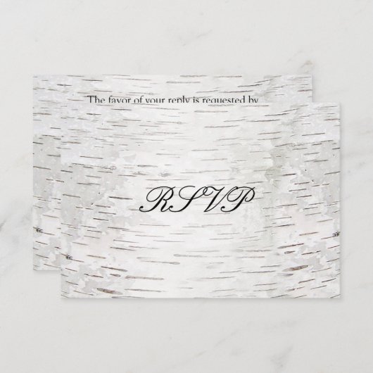 ホワイト紙樺の木ツリーバーク素朴ウッド結婚ズ 出欠カード (正面/裏面)