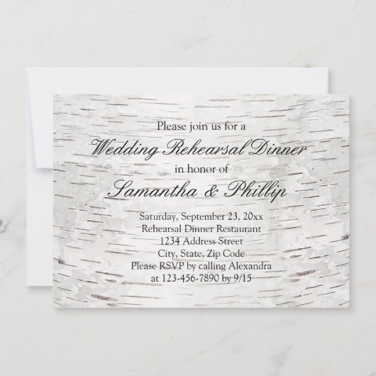 ホワイト紙樺の木ツリーバーク素朴ウッド結婚ズ 招待状 (正面)