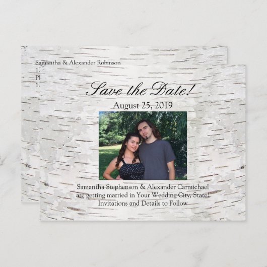 ホワイト紙樺の木ツリーバーク素朴ウッド結婚ズ 案内ポストカード (正面/裏面)