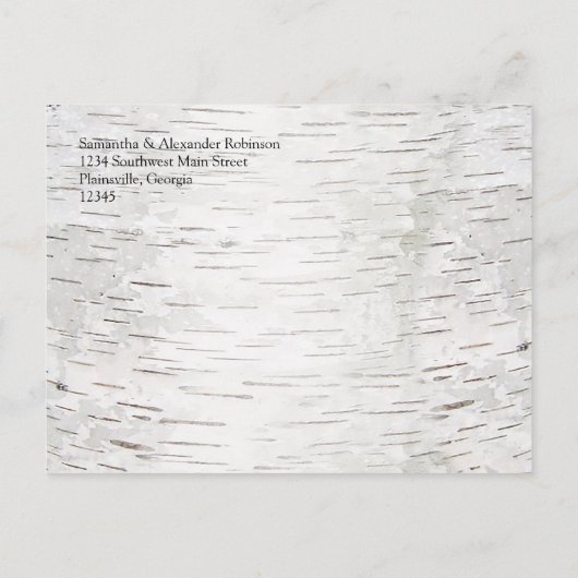 ホワイト紙樺の木ツリーバーク素朴ウッド結婚ズ 案内ポストカード (裏面)