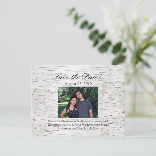 ホワイト紙樺の木ツリーバーク素朴ウッド結婚ズ 案内ポストカード (スタンド正面)