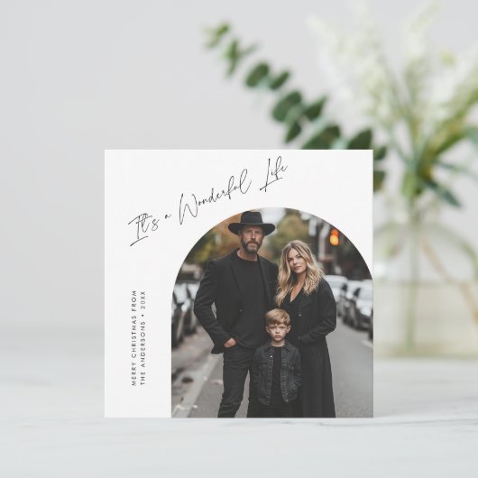 ホワイト素晴らしい人生のクリスマスアーチ写真 シーズンカード (スタンド正面)