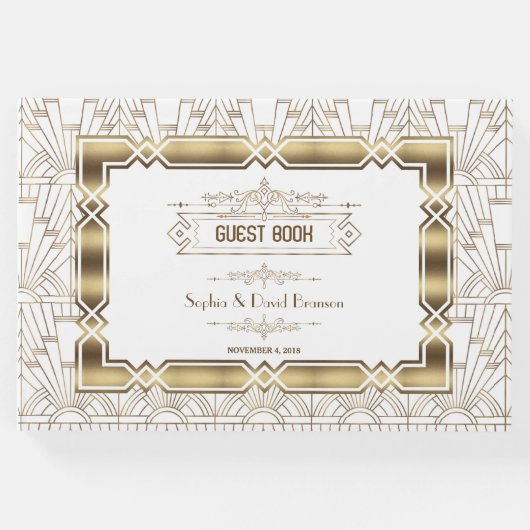 ホワイト素晴らしアールデコギャツビー1920年代スタイル結婚ズ ゲストブック (正面)