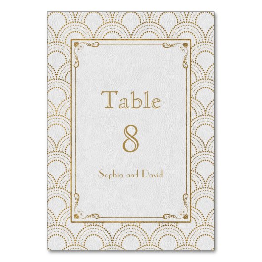 ホワイト素晴らしギャツビー金ゴールドアールデコテーブル番号 テーブルナンバー (正面)