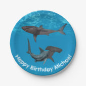 ホワイト素晴らしハマーヘッドシャーク誕生日パーティー ペーパープレート (正面)