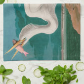 ホワイト素晴らしヘロンバードオブアメリカオードボンプリント キッチンタオル (折り畳み)