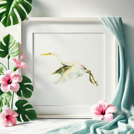 ホワイト素晴らしヘロン熱帯美術 ポスター