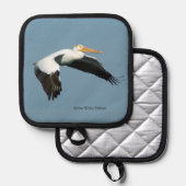 ホワイト素晴らしペリカンポットホルダー 鍋敷き (正面/裏面)