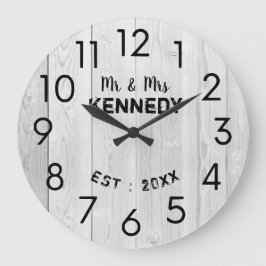ホワイト素朴ウッ結婚ド記念日  ラージ壁時計