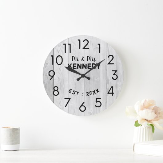 ホワイト素朴ウッ結婚ド記念日 ラージ壁時計 (ホーム)
