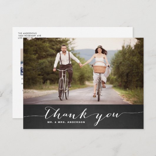 ホワイト素朴スクリプ結婚トの感謝はがき ポストカード (正面/裏面)