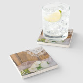 ホワイト素朴チューリップスカントリーバ結婚ーンズ ストーンコースター (横)