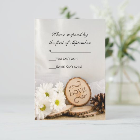 ホワイト素朴デイジーウッドランドウェディングRSVP 出欠カード (スタンド正面)
