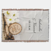 ホワイト素朴デイジーウッドラ結婚ンドの形見 スローブランケット (正面)