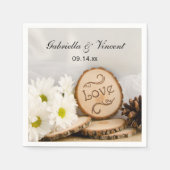 ホワイト素朴デイジーウッドラ結婚ンド スタンダードカクテルナプキン (正面)